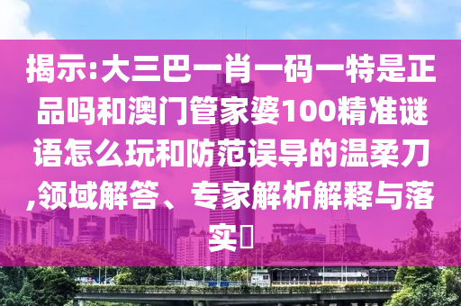 揭示:大三巴一肖一碼一特是正品嗎和澳門管家婆100精準謎語怎么玩和防范誤導的溫柔刀,領域解答、專家解析解釋與落實?
