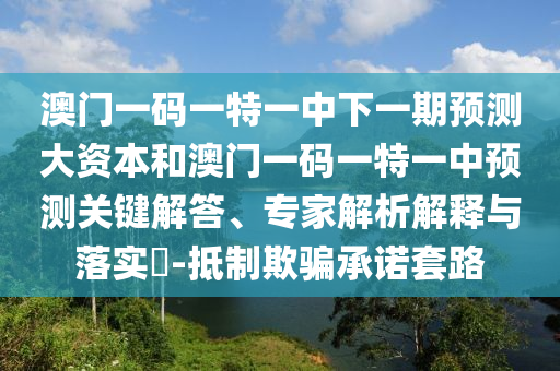 澳門一碼一特一中下一期預測大資本和澳門一碼一特一中預測關鍵解答、專家解析解釋與落實?-抵制欺騙承諾套路
