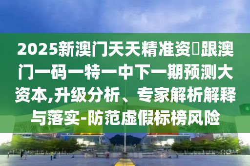 2025新澳門天天精準資枓跟澳門一碼一特一中下一期預(yù)測大資本,升級分析、專家解析解釋與落實-防范虛假標榜風(fēng)險